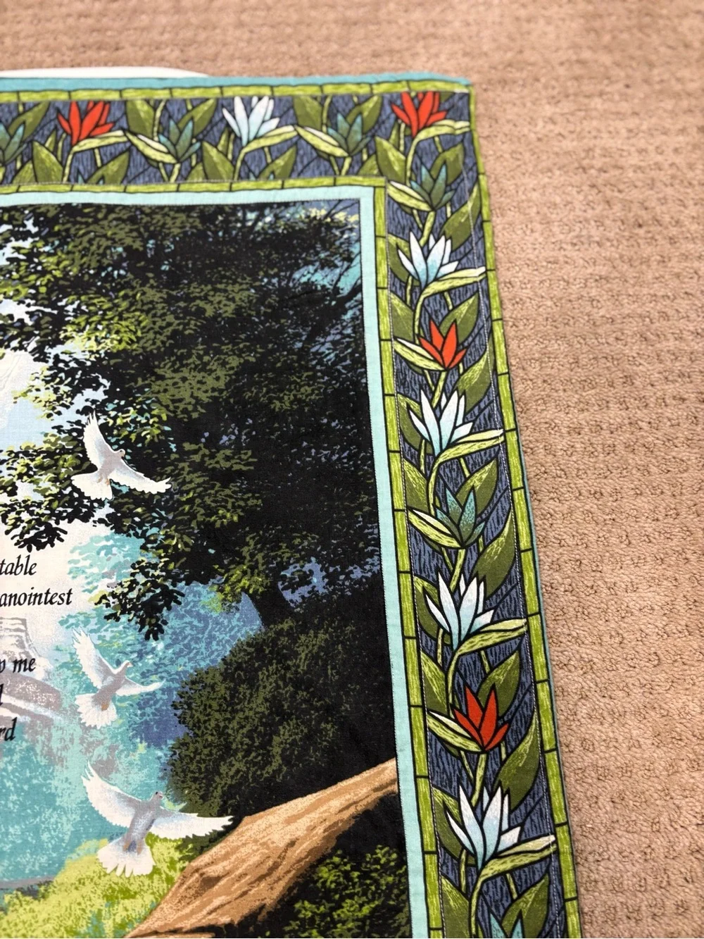 Hand Crafted Multicolor Waterfall Tapestry with Horse and Doves